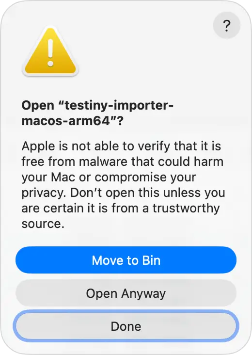 macOS warning of unsigned applications "macOS warning of unsigned applications"
