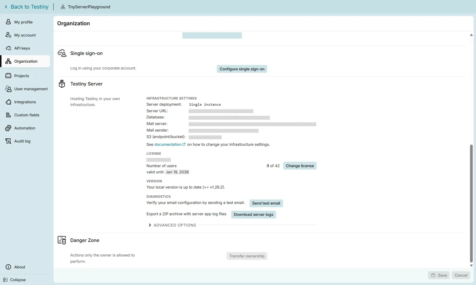 Testiny Server Settings