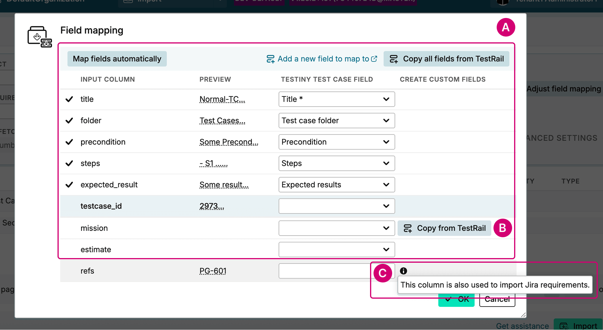 TestRail Field Mapping
