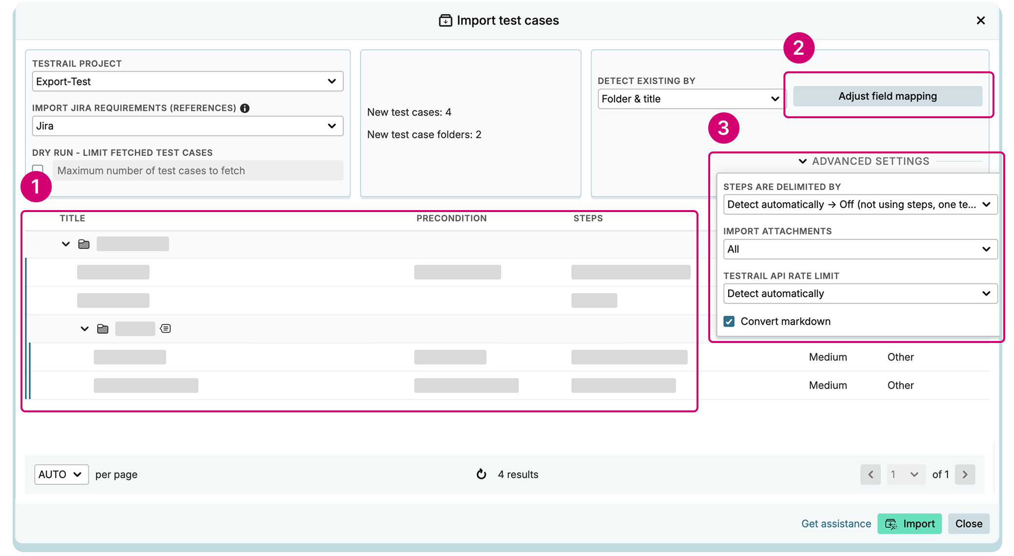 TestRail API Importer Preview